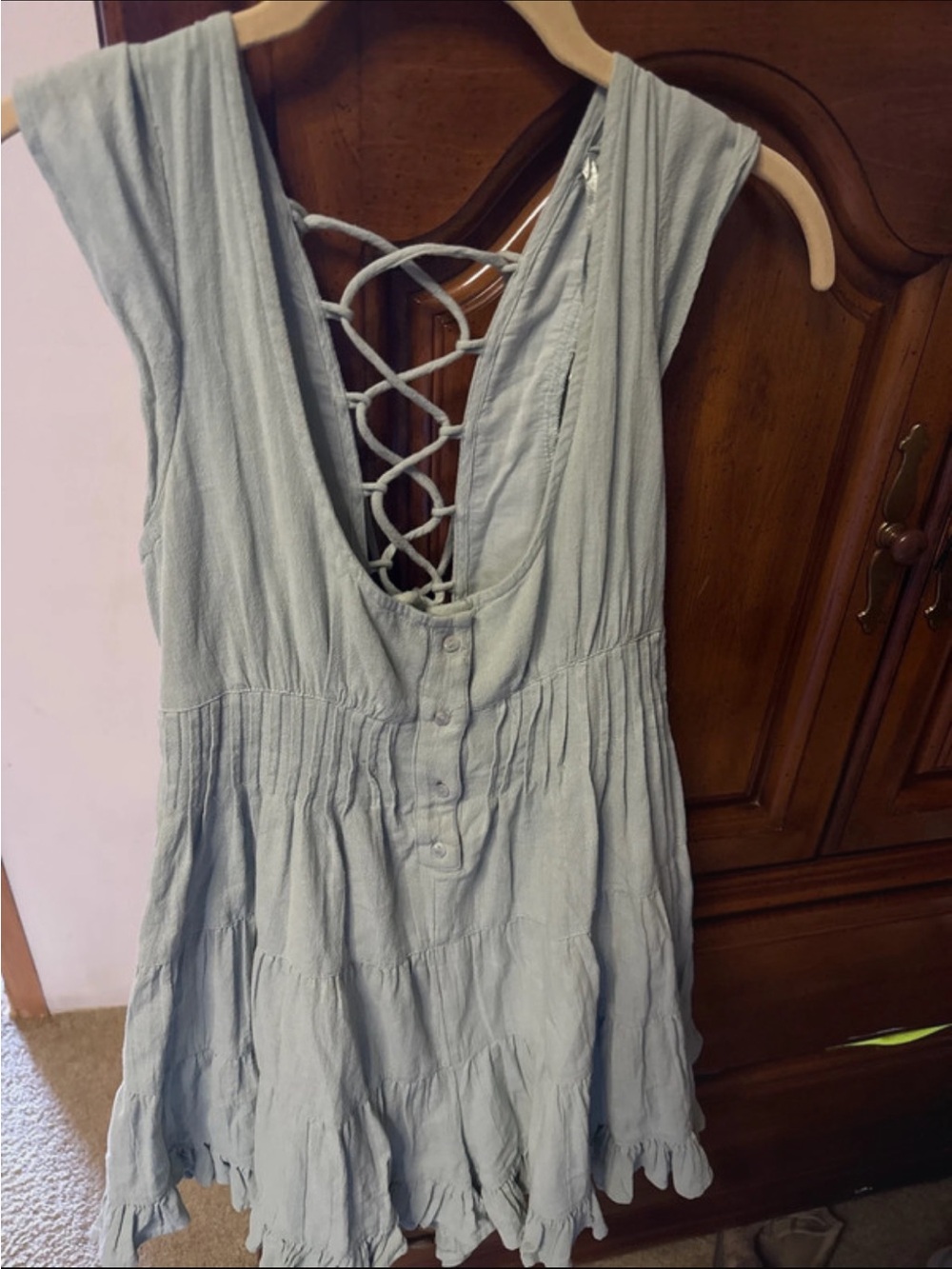 Urban Outfitters Green Lace-Up Back Tiered Romper